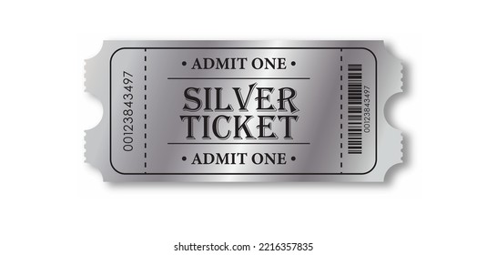 Silver Ticket. Vector illustration for websites, applications, cinemas, clubs, mass events and creative design. Flat style