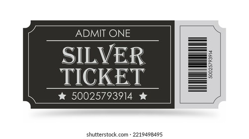 Silver Ticket. Vector illustration for websites, applications, cinemas, clubs, mass events and creative design. Flat style