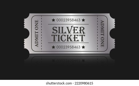 Silver Ticket. Vector illustration for websites, applications, cinemas, clubs, mass events and creative design. Flat style