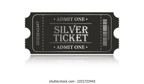 Silver Ticket. Vector illustration for websites, applications, cinemas, clubs, mass events and creative design. Flat style