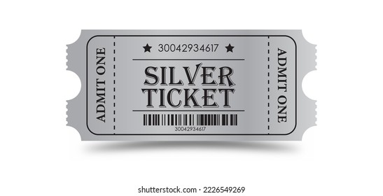 Silver Ticket. Vector illustration for websites, applications, cinemas, clubs, mass events and creative design. Flat style