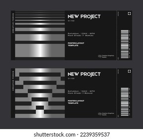 Plantilla de vector de boleto de plata. Gráficos inspirados en el Brutalismo. Excelente para presentación de marca, afiche, portada, arte, entradas, impresiones, etc.
