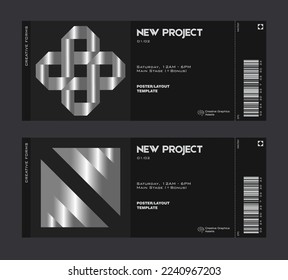 Silver ticket vector template. Brutalism-inspired graphics. Great for branding presentation, poster, cover, art, tickets, prints, etc.