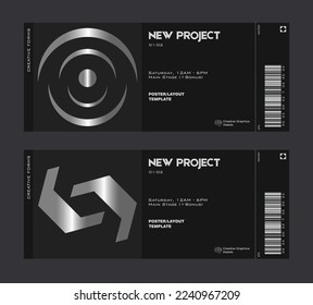 Silver ticket vector template. Brutalism-inspired graphics. Great for branding presentation, poster, cover, art, tickets, prints, etc.