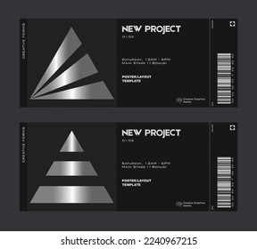 Silver ticket vector template. Brutalism-inspired graphics. Great for branding presentation, poster, cover, art, tickets, prints, etc.