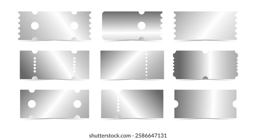 Silver tickets template. Empty chrome coupon blank. Vector illustration set on white background