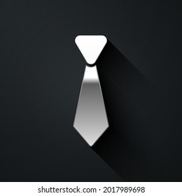Silver Tie icon isolated on black background. Necktie and neckcloth symbol. Long shadow style. Vector
