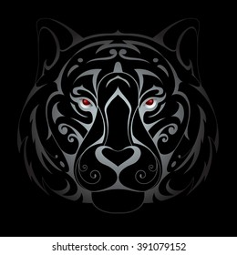 Silver tiger head tattoo shape in the dark