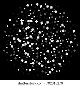 Silver tinsel texture on a black background. Color of silver shining particles. Celebratory background. Silver explosion of confetti. Vector illustration. EPS 10.