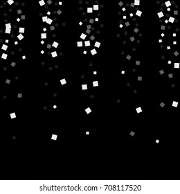 Silver tinsel texture on a black background. Color of silver shining particles. Celebratory background. Silver explosion of confetti. Vector illustration. EPS 10.