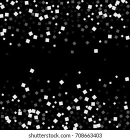 Silver tinsel texture on a black background. Color of silver shining particles. Celebratory background. Silver explosion of confetti. Vector illustration. EPS 10.