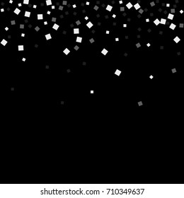 Silver tinsel texture on a black background. Color of silver shining particles. Celebratory background. Silver explosion of confetti. Vector illustration. EPS 10.