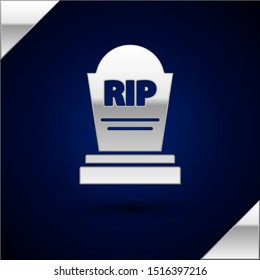 Silver Tombstone with RIP written on it icon isolated on dark blue background. Grave icon.  Vector Illustration