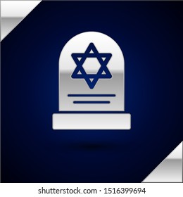 Silver Tombstone with star of david icon isolated on dark blue background. Jewish grave stone. Gravestone icon.  Vector Illustration