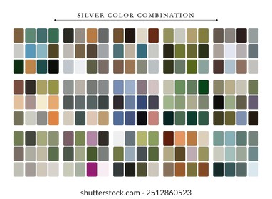 Silver tone color palette. Trend color palette guide template. Fit for fashion designers, business, and paints colors company. Match combinations. Vector graphics. Eps 10.