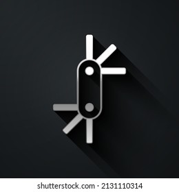 Silver Tool allen keys icon isolated on black background. Long shadow style. Vector