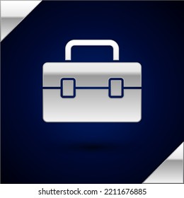 Silver Toolbox icon isolated on dark blue background. Tool box sign.  Vector