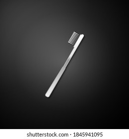 Silver Toothbrush icon isolated on black background. Long shadow style. Vector.