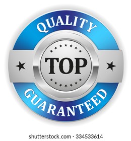 Silver Top Quality Badge With Blue Border On White Background