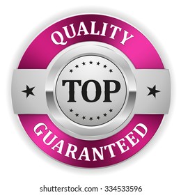 Silver Top Quality Badge With Purple Border On White Background