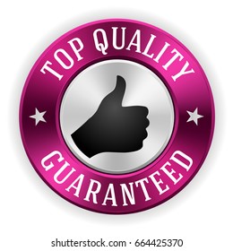 Silver top quality badge/button with purple border on white background