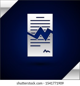 Silver Torn contract icon isolated on dark blue background. File icon. Checklist icon. Business concept.  Vector Illustration