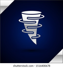 Silver Tornado icon isolated on dark blue background.  Vector Illustration