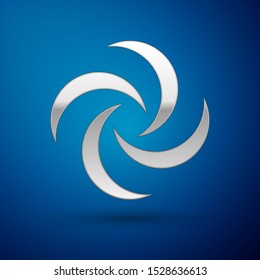 Silver Tornado icon isolated on blue background. Cyclone, whirlwind, storm funnel, hurricane wind or twister weather icon.  Vector Illustration