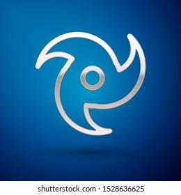 Silver Tornado icon isolated on blue background. Cyclone, whirlwind, storm funnel, hurricane wind or twister weather icon.  Vector Illustration