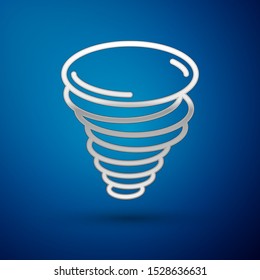 Silver Tornado icon isolated on blue background. Cyclone, whirlwind, storm funnel, hurricane wind or twister weather icon.  Vector Illustration