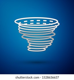 Silver Tornado icon isolated on blue background. Cyclone, whirlwind, storm funnel, hurricane wind or twister weather icon.  Vector Illustration
