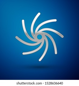 Silver Tornado icon isolated on blue background. Cyclone, whirlwind, storm funnel, hurricane wind or twister weather icon.  Vector Illustration