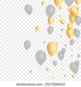 Fondo de juguete de plata Vector transparente. Conjunto de Boda de confeti. Helio dorado brillante. Ilustración de regalo de globo.