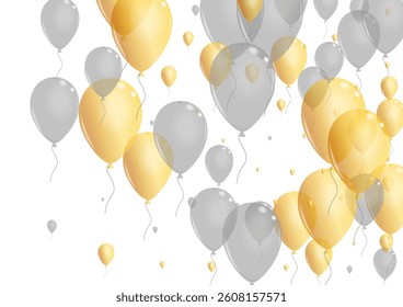 Silver Toy Background White Vector. Surprise Rainbow Template. Gray Birthday Ballon. Baloon Congratulation Banner.