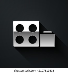 Silver Toy building block bricks for children icon isolated on black background. Long shadow style. Vector