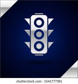 Silver Traffic light icon isolated on dark blue background.  Vector Illustration