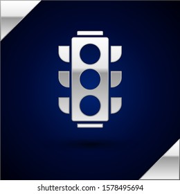 Silver Traffic light icon isolated on dark blue background.  Vector Illustration