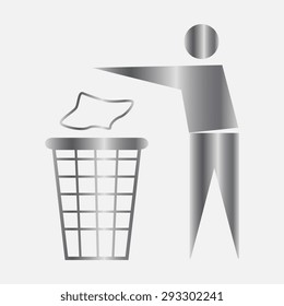 Silver Trash bin or trash can with human figure symbol in vector