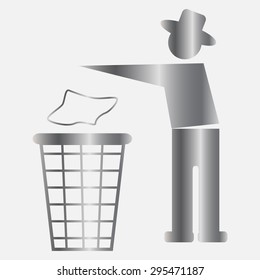 Silver Trash bin or trash can with human figure symbol in vector