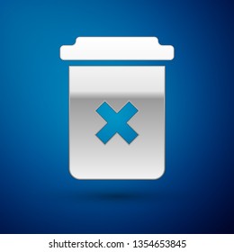 Silver Trash can icon isolated on blue background. Delete icon. Garbage bin sign. Recycle basket icon. Office trash icon. Vector Illustration