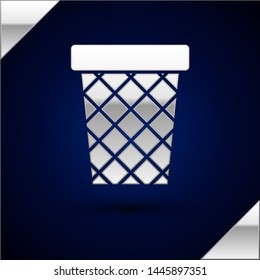 Silver Trash can icon isolated on dark blue background. Garbage bin sign. Recycle basket icon. Office trash icon.  Vector Illustration