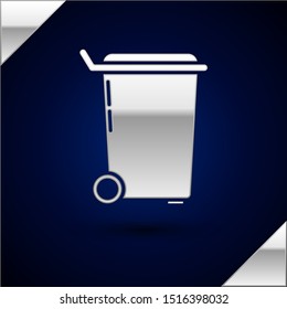 Silver Trash can icon isolated on dark blue background. Garbage bin sign. Recycle basket icon. Office trash icon.  Vector Illustration