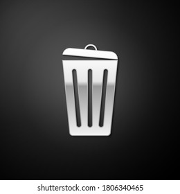Silver Trash kann Symbol einzeln auf schwarzem Hintergrund. Mülleimer-Schild. Korbsymbol wiederverwenden. Büroschrottsymbol. Lange Schattenstil. Vektorgrafik.