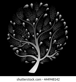 Silver Tree isolated on Black Background Vector Illustration