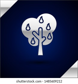 Silver Tree with pears icon isolated on dark blue background. Agricultural plant. Organic farm product. Gardening theme.  Vector Illustration