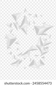 Silver Triangular Background Transparent Vector. Shard 3d Texture. Gray Decorative Banner. Fractal Trendy. Grizzly Pyramid Illustration.