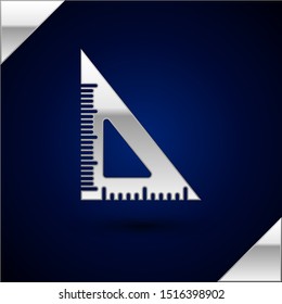 Silver Triangular ruler icon isolated on dark blue background. Straightedge symbol. Geometric symbol.  Vector Illustration