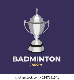 Silver trophy badminton. Badminton Tournament. Flat vector illustration isolated.