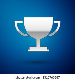Silver Trophy cup icon isolated on blue background. Award symbol. Champion cup icon. Vector Illustration