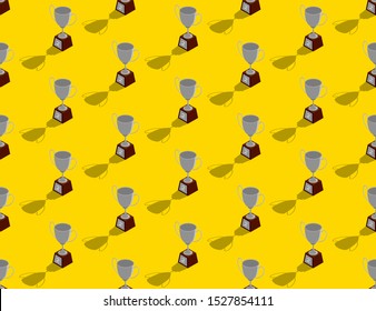 Silver Trophy Cup number two 3d isometric seamless pattern, Winner concept poster and social banner post design illustration isolated on yellow background with copy space, vector eps 10
